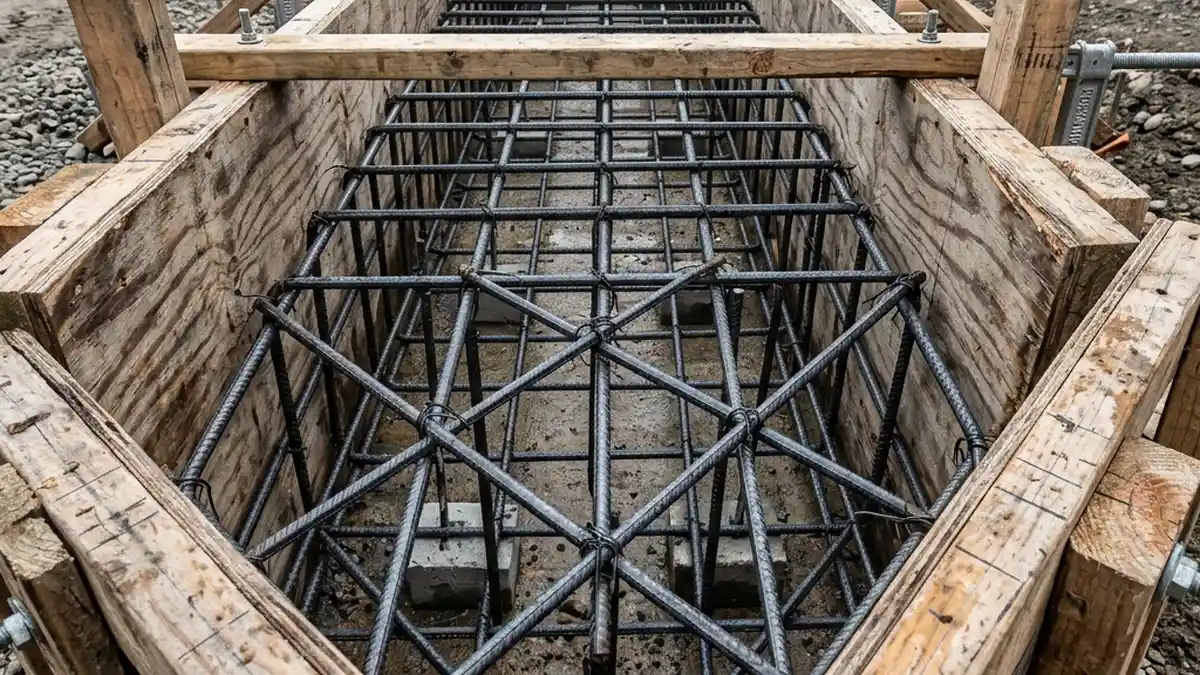 concrete pouring formwork and rebar grid expertly prepared before the pour