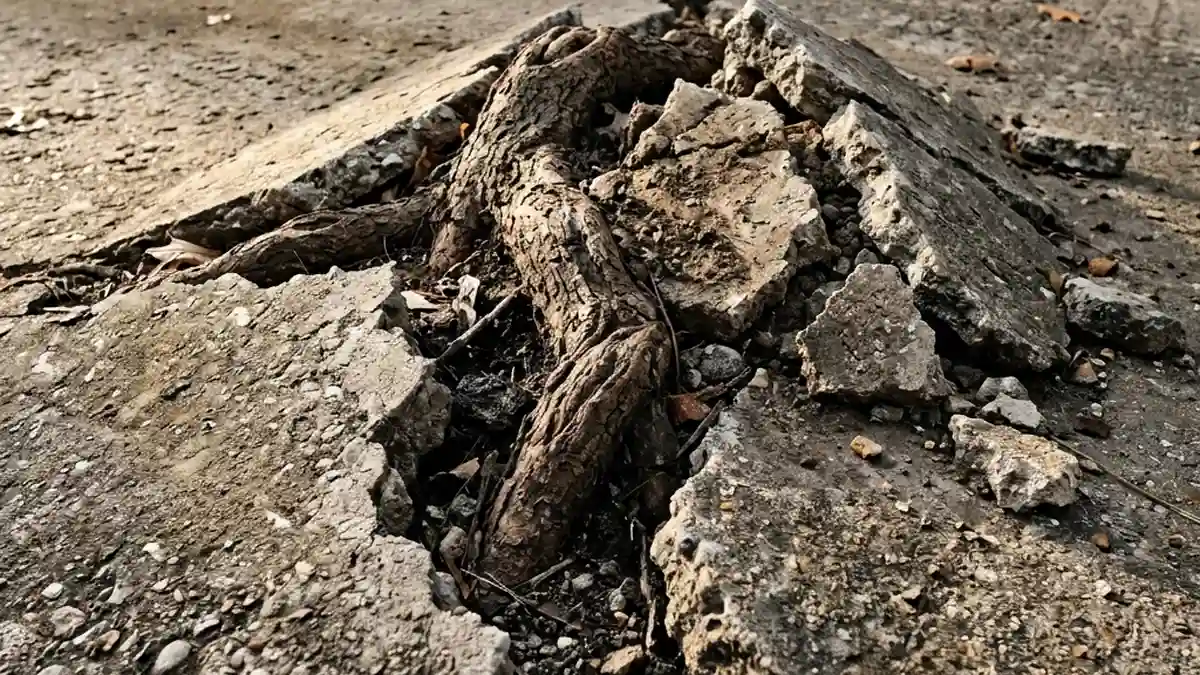 concrete repair near me jagged crack in a concrete driveway pushed up by tree roots